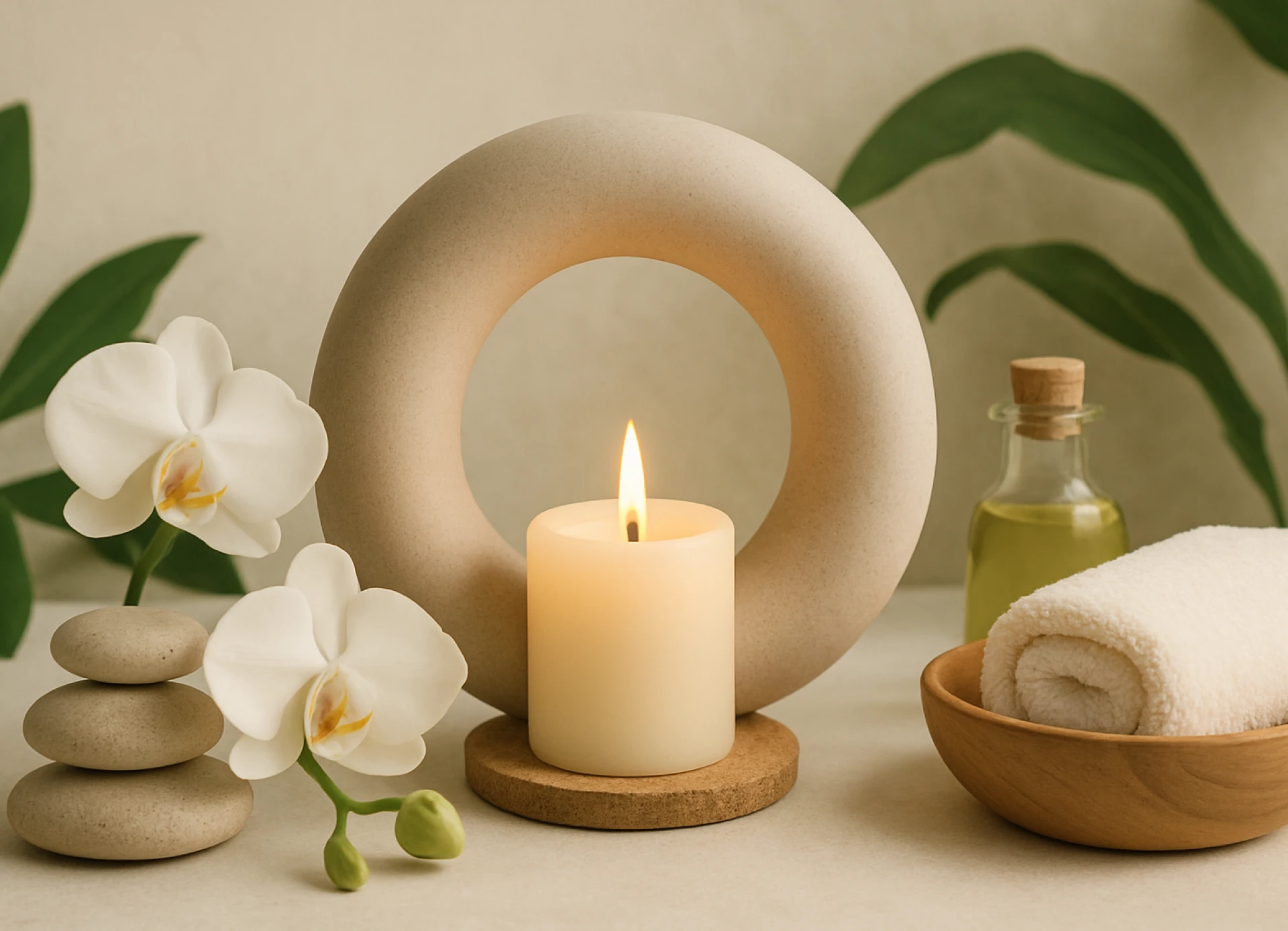 Relaxing spa setting with candlelight